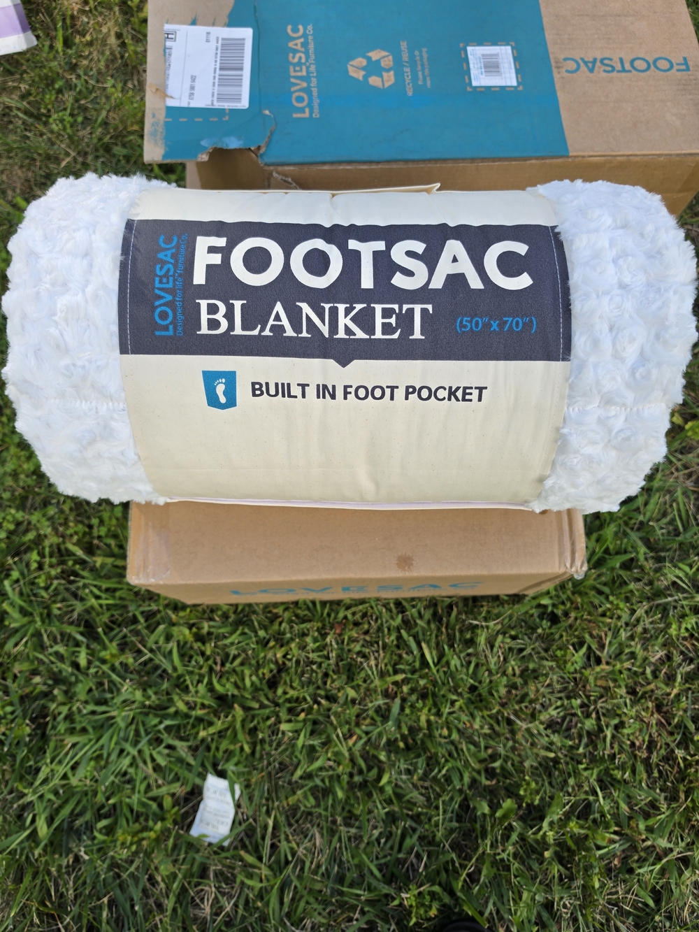 FOOTSAC Plush Blanket with Built-In Foot Pocket by Lovesac — White